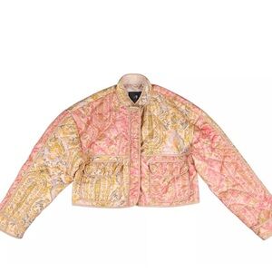 7 For All Mankind Women's Pink and Gold Quilted Jacket